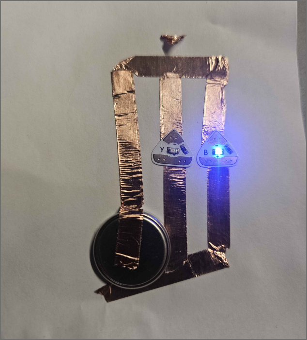 one of the first parallel circuits created, however one of it failed due to the copper wire not being continuous/not set up properly