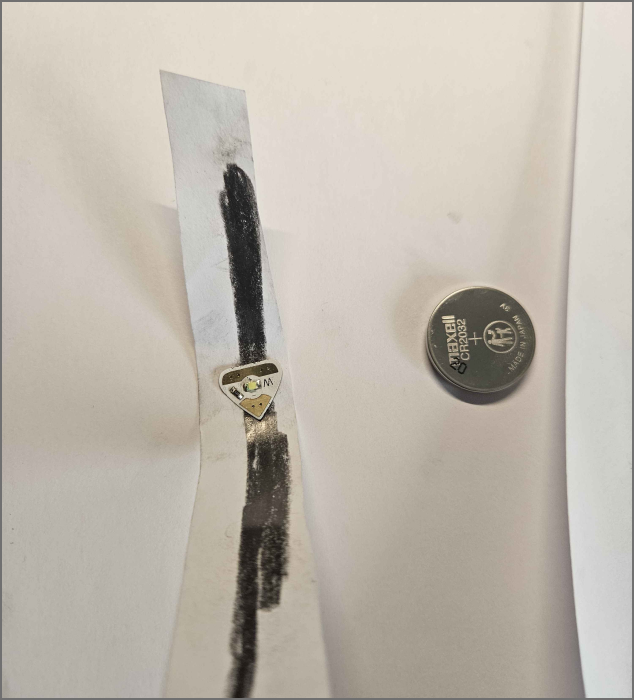 a graphite circuit created with a 6B pencil, the better conductive pencil as it is soft 